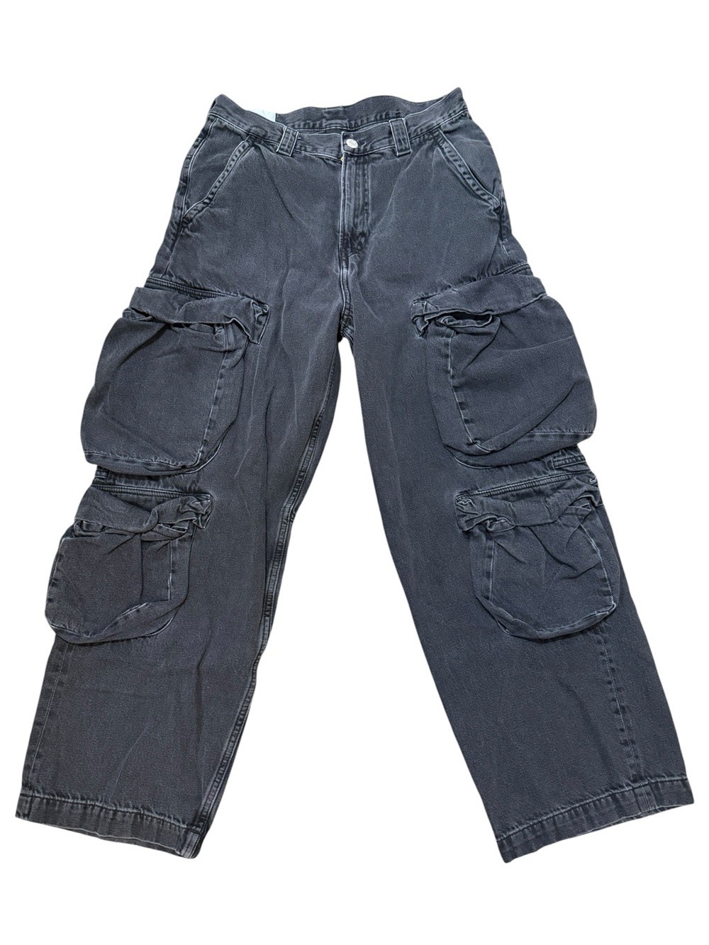 H&M baggy cargo jeans washed black wide leg women’s size 31/32 streetwear grunge